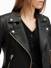 AllSaints Black/Gold Dalby Biker Jacket - Image 7 of 9
