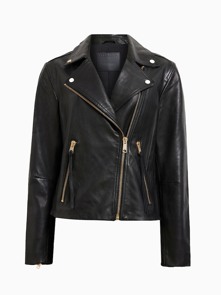 AllSaints Black/Gold Dalby Biker Jacket - Image 9 of 9