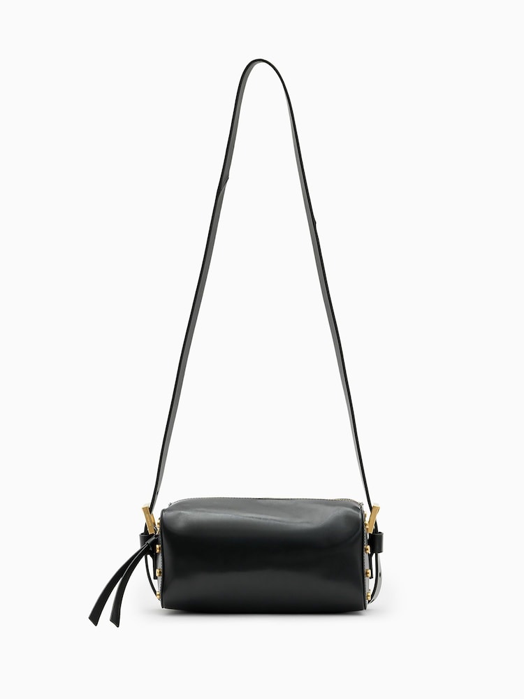 AllSaints Black Miro Barrel Cross-Body Bag - Image 1 of 7