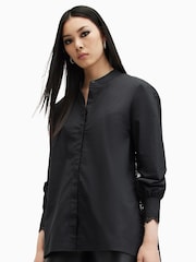 AllSaints Black 100% Cotton Ethel Lace Shirt - Image 1 of 6