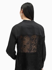 AllSaints Black 100% Cotton Ethel Lace Shirt - Image 3 of 6
