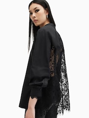 AllSaints Black 100% Cotton Ethel Lace Shirt - Image 4 of 6