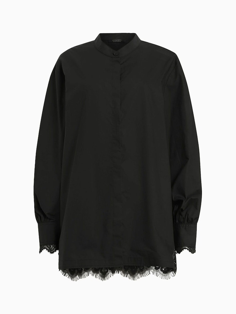 AllSaints Black 100% Cotton Ethel Lace Shirt - Image 6 of 6
