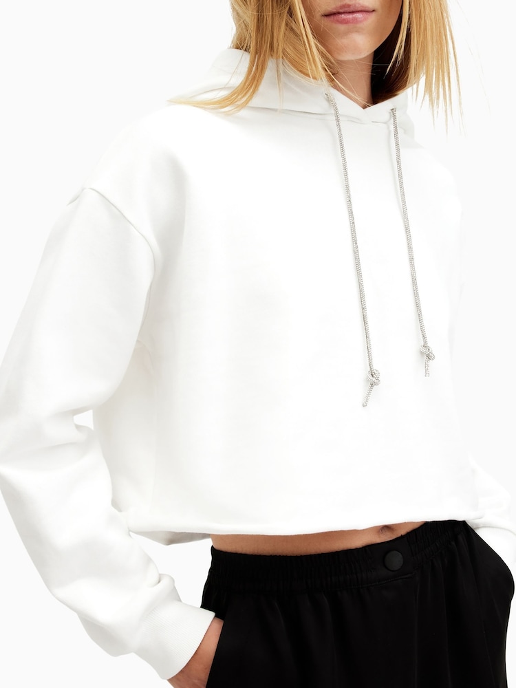 AllSaints White Pippa Sparkle 100% Cotton Hoodie - Image 4 of 6