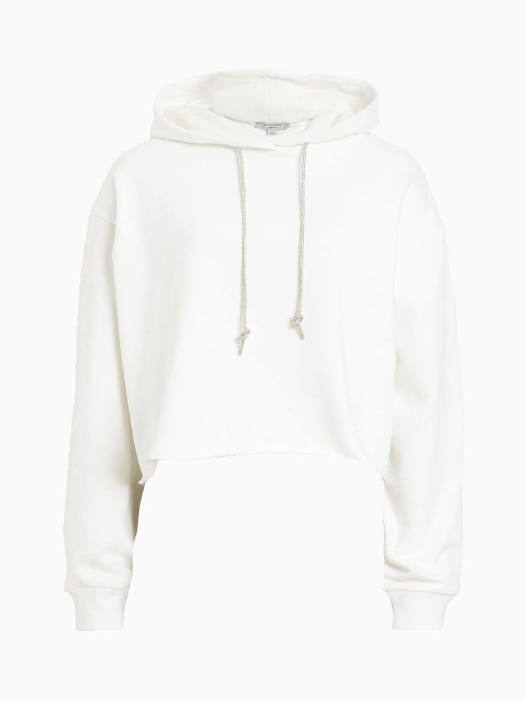 AllSaints White Pippa Sparkle 100% Cotton Hoodie - Image 6 of 6