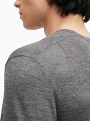AllSaints Grey Mode Merino V-Neck Knit Jumper - Image 2 of 6