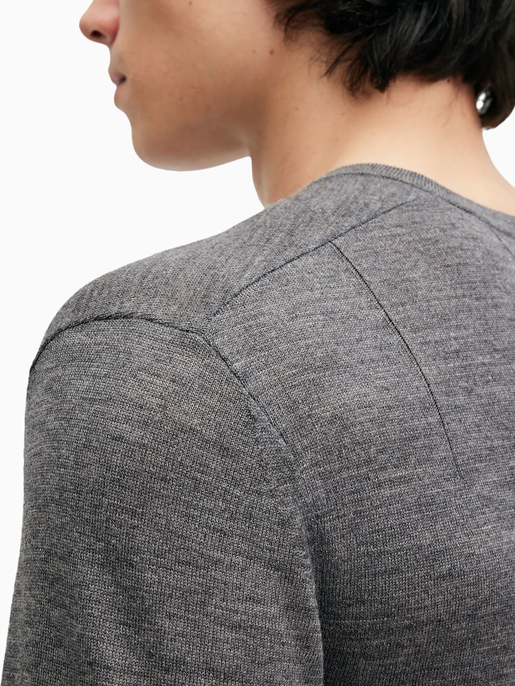 AllSaints Grey Mode Merino V-Neck Knit Jumper - Image 2 of 6