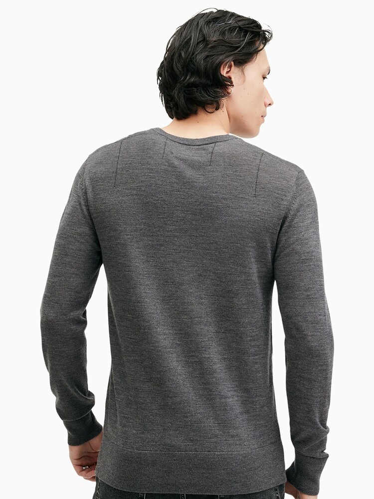 AllSaints Grey Mode Merino V-Neck Knit Jumper - Image 3 of 6