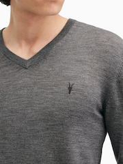 AllSaints Grey Mode Merino V-Neck Knit Jumper - Image 4 of 6