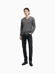AllSaints Grey Mode Merino V-Neck Knit Jumper - Image 5 of 6