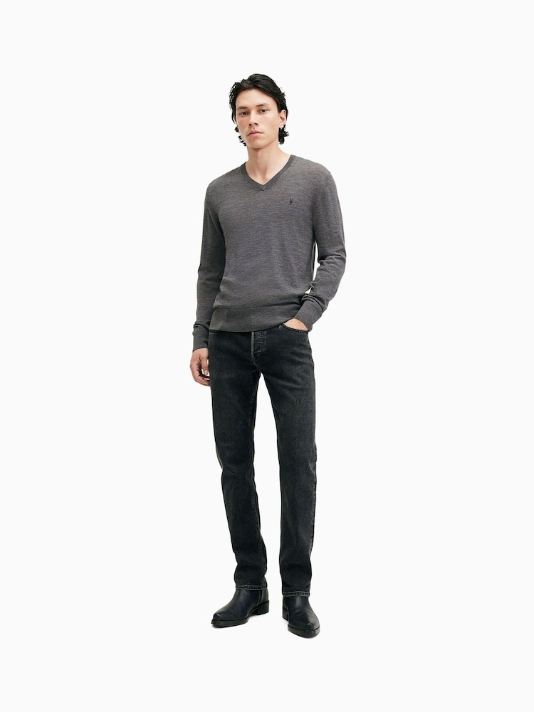 AllSaints Grey Mode Merino V-Neck Knit Jumper - Image 5 of 6