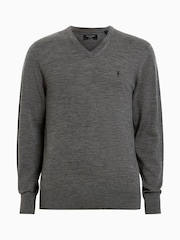 AllSaints Grey Mode Merino V-Neck Knit Jumper - Image 6 of 6