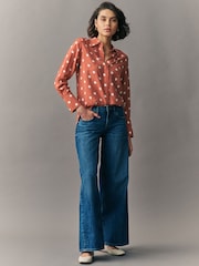 Orange Spot Print Long Sleeve Button Down Shirt - Image 2 of 7
