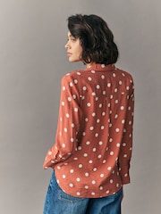 Orange Spot Print Long Sleeve Button Down Shirt - Image 3 of 7