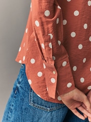 Orange Spot Print Long Sleeve Button Down Shirt - Image 4 of 7