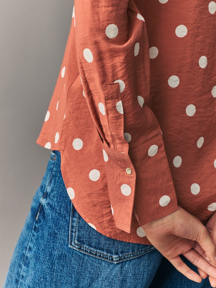 Orange Spot Print Long Sleeve Button Down Shirt - Image 4 of 7