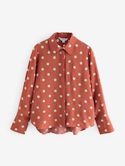 Orange Spot Print Long Sleeve Button Down Shirt - Image 5 of 7