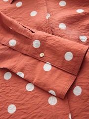 Orange Spot Print Long Sleeve Button Down Shirt - Image 6 of 7