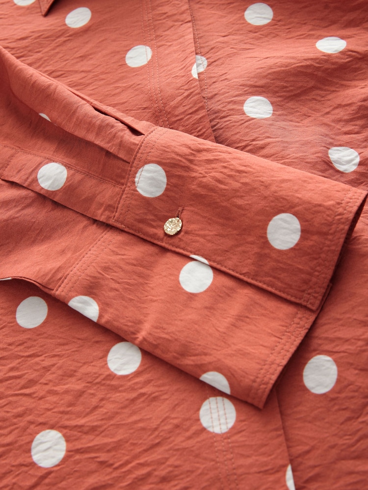 Orange Spot Print Long Sleeve Button Down Shirt - Image 6 of 7