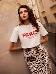 Mint Velvet Cream White Paris Slogan T-Shirt - Image 1 of 4
