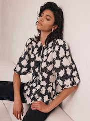 Mint Velvet Black Abstract Print Top - Image 1 of 4