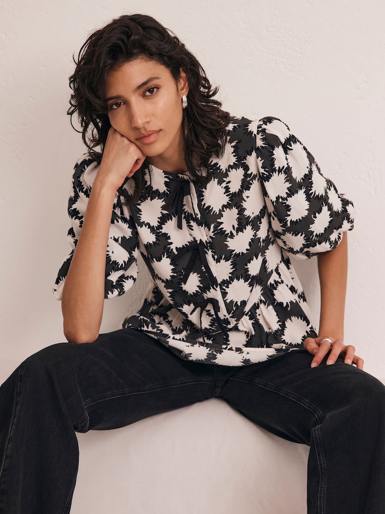 Mint Velvet Black Abstract Print Top - Image 2 of 4