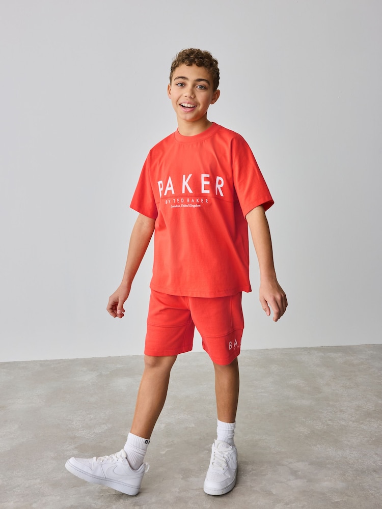 Baker by Ted Baker Oversized Red T-Shirt and Shorts Set - Image 1 of 11