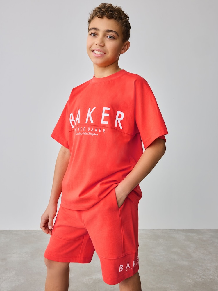 Baker by Ted Baker Oversized Red T-Shirt and Shorts Set - Image 3 of 11