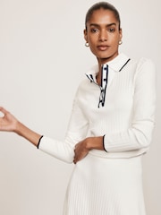 Mint Velvet White Contrast Trim Polo Shirt - Image 1 of 4
