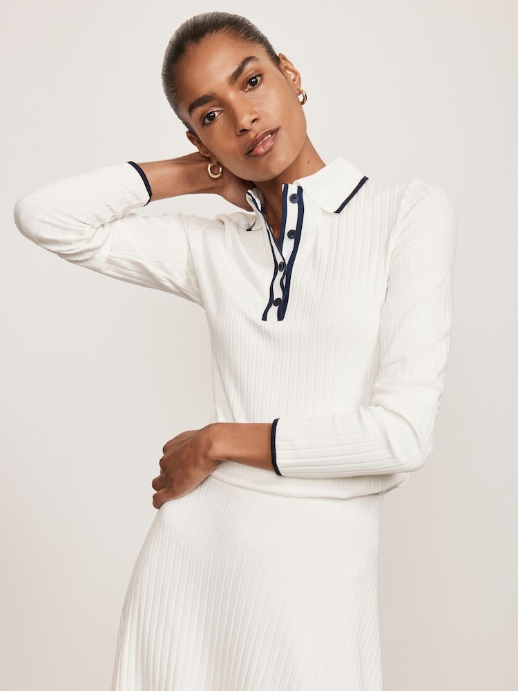 Mint Velvet White Contrast Trim Polo Shirt - Image 2 of 4
