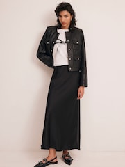 Mint Velvet Black Satin Maxi Slip Skirt - Image 1 of 4