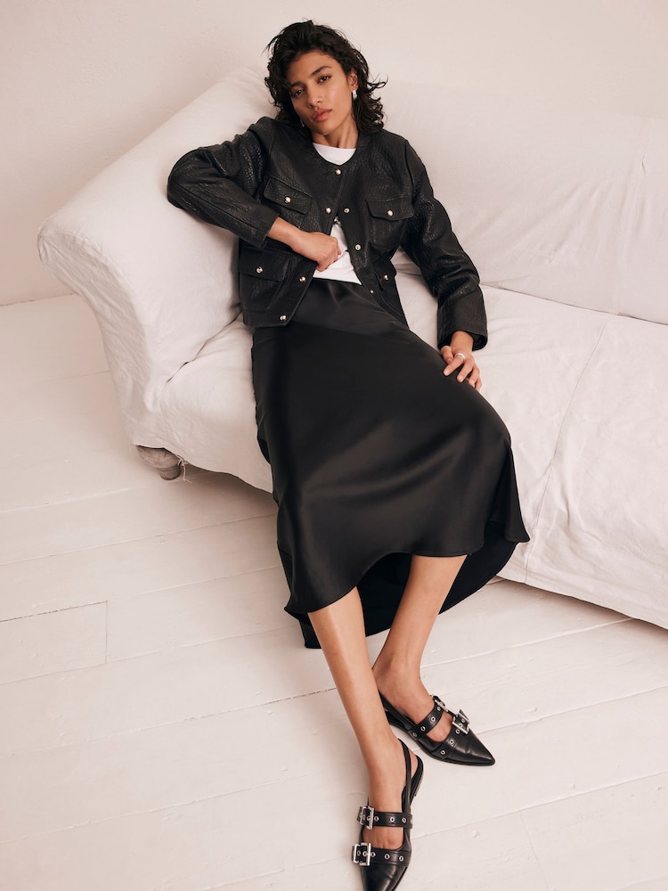 Mint Velvet Black Satin Maxi Slip Skirt - Image 2 of 4