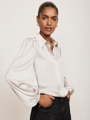 Mint Velvet Cream Beige Silk Mix Blouson Top - Image 2 of 4
