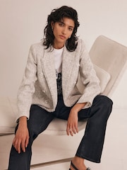 Mint Velvet Cream Boucle Double Breasted Blazer - Image 1 of 4