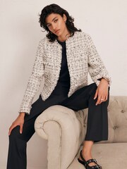 Mint Velvet White Textured Boucle Jacket - Image 1 of 4