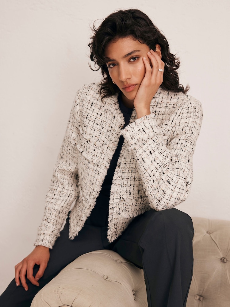 Mint Velvet White Textured Boucle Jacket - Image 2 of 4