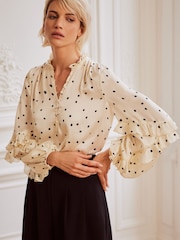 Mint Velvet Cream Polka Dot Print Ruffle Blouse - Image 2 of 4