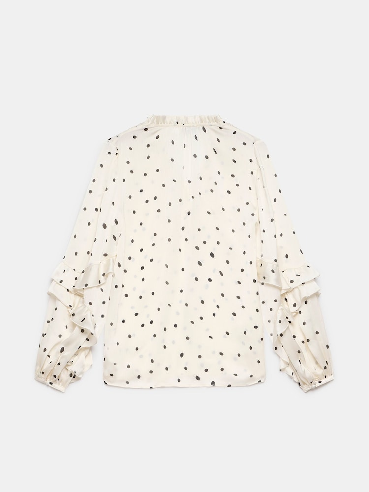 Mint Velvet Cream Polka Dot Print Ruffle Blouse - Image 4 of 4