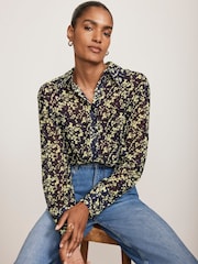Mint Velvet Blue Navy Floral Print Longline Shirt - Image 1 of 4