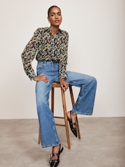 Mint Velvet Blue Navy Floral Print Longline Shirt - Image 2 of 4