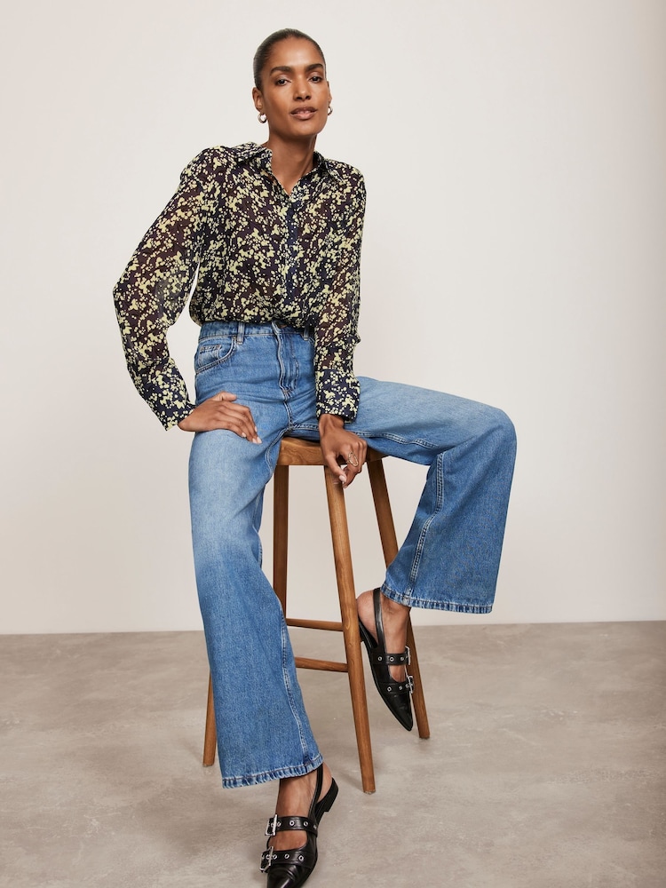 Mint Velvet Blue Navy Floral Print Longline Shirt - Image 2 of 4