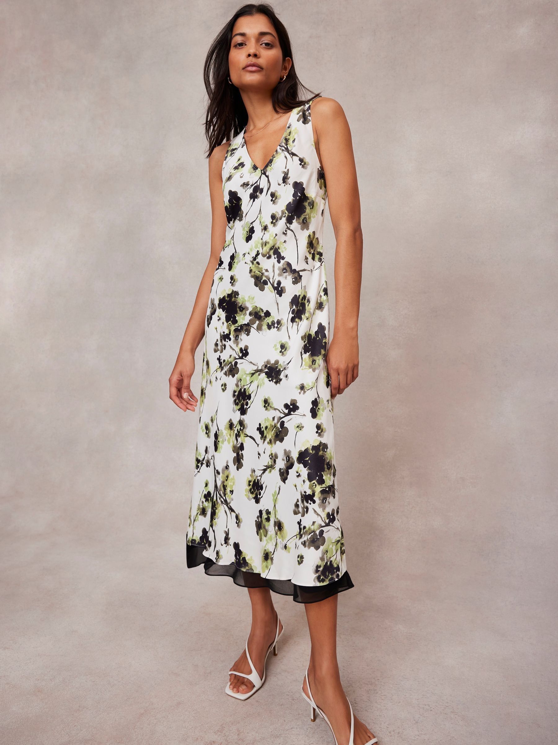 Without You Velvet Cherry Blossom Midi Dress (Green Floral) main image 1
