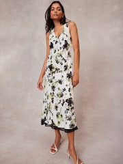 Mint Velvet Green Floral Print Slip Midi Dress - Image 1 of 4