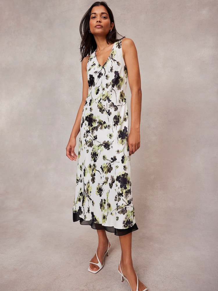 Mint Velvet Green Floral Print Slip Midi Dress - Image 1 of 4