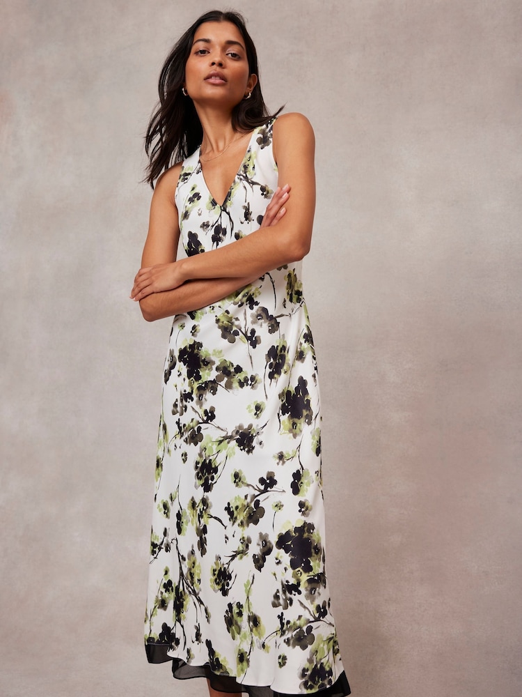 Mint Velvet Green Floral Print Slip Midi Dress - Image 2 of 4