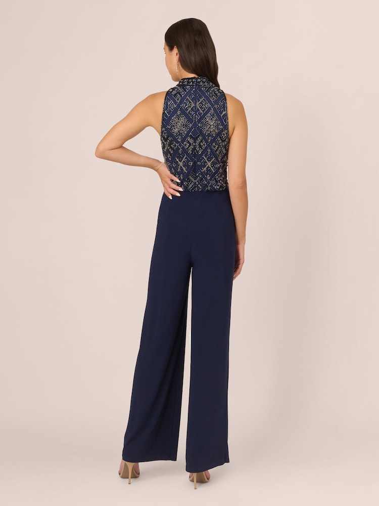 Adrianna Papell Blue Beaded Blouson Jumpsuit - Image 2 of 7
