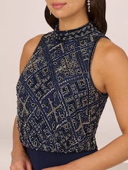 Adrianna Papell Blue Beaded Blouson Jumpsuit - Image 5 of 7