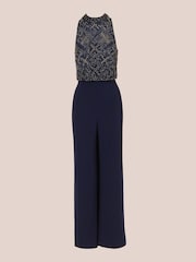 Adrianna Papell Blue Beaded Blouson Jumpsuit - Image 7 of 7