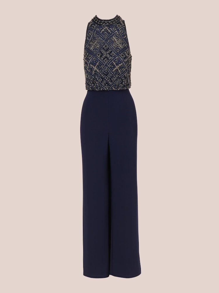 Adrianna Papell Blue Beaded Blouson Jumpsuit - Image 7 of 7