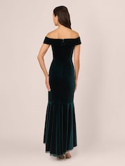 Adrianna Papell Green Velvet Off The Shoulder Gown - Image 2 of 7